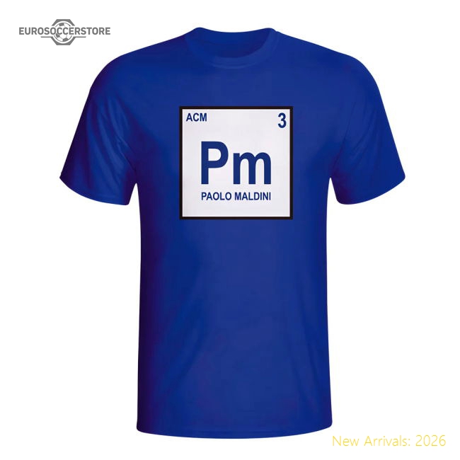 Paolo Maldini Italy Periodic Table T-shirt (blue)-Vantage Point Soccer