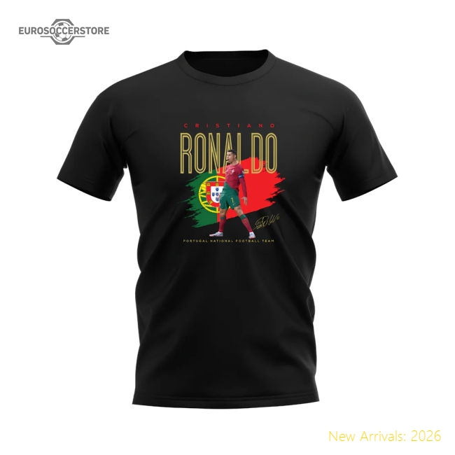 Cristiano Ronaldo Portugal Football Celebration T-Shirt (Black)-Vantage Point Soccer