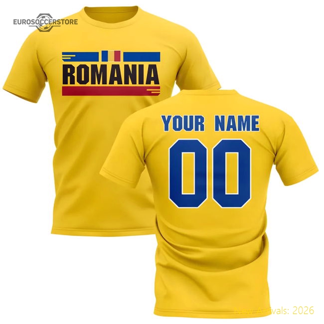 Personalised Romania Fan Football T-Shirt (Yellow)-Vantage Point Soccer
