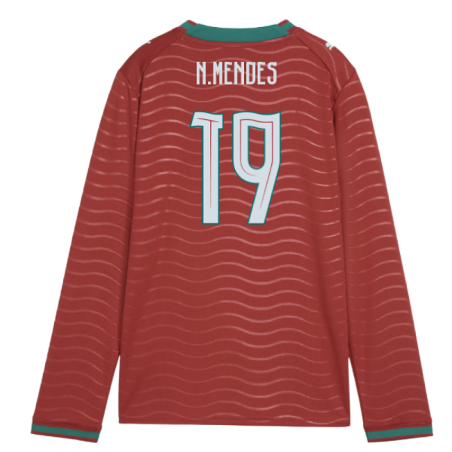 2026-2027 Portugal Long Sleeve Home Shirt (Kids) (N.Mendes 19)-Vantage Point Soccer