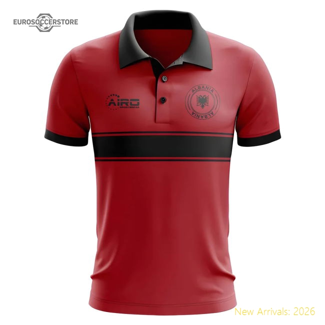 Albania Concept Stripe Polo Shirt (Red)-Vantage Point Soccer