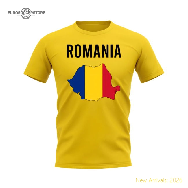 Romania Map T-shirt (Yellow)-Vantage Point Soccer