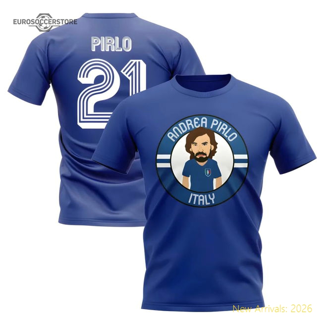Andrea Pirlo Italy Illustration T-Shirt (Blue)-Vantage Point Soccer