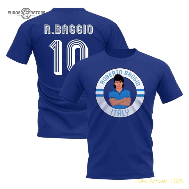 Roberto Baggio Italy Illustration T-Shirt (Blue)-Vantage Point Soccer