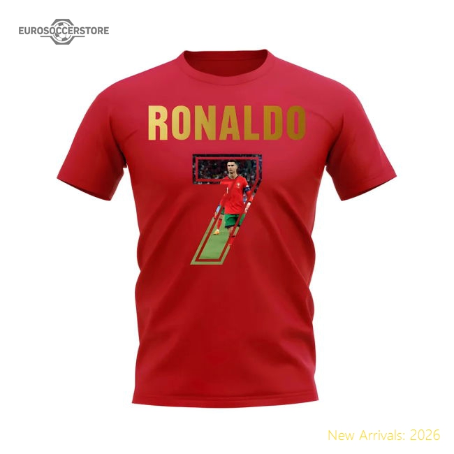 Cristiano Ronaldo Name And Number Portugal T-Shirt (Red)-Vantage Point Soccer