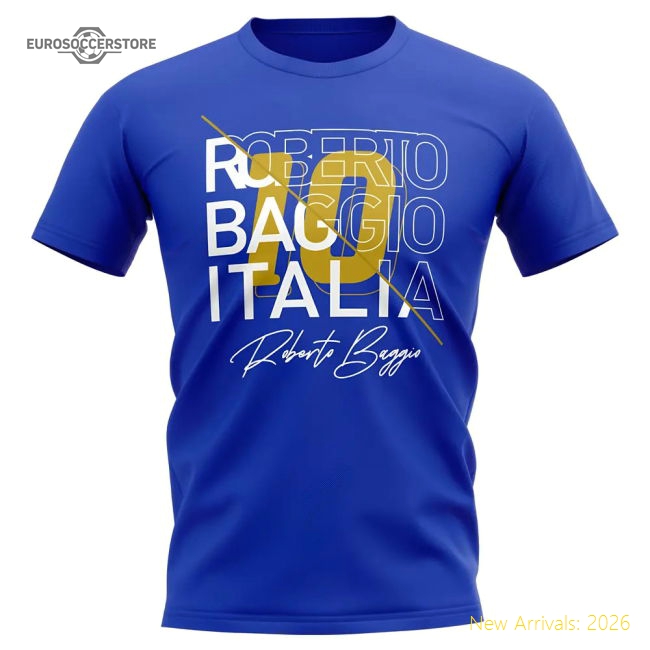 Roberto Baggio Italy Graphic Signature T-Shirt (Blue)-Vantage Point Soccer