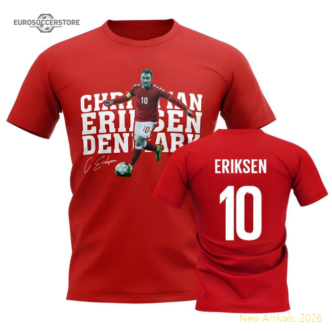 Christian Eriksen Denmark Player Tee (Red)-Vantage Point Soccer