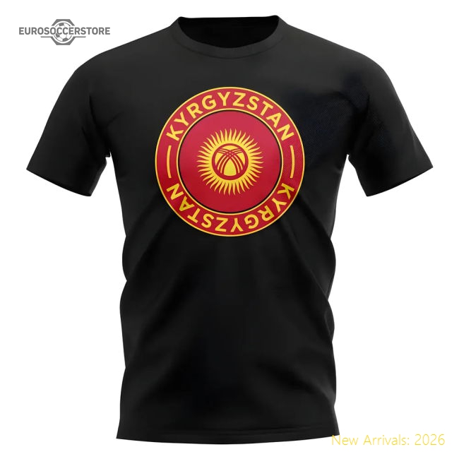 Kyrgyzstan Football Badge T-Shirt (Black)-Football Shirts Shop