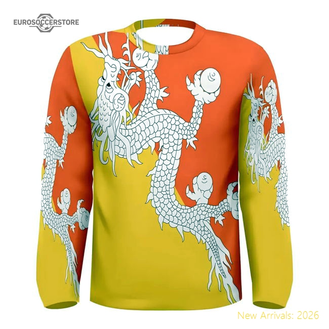 Bhutan Flag Long Sleeve Sublimated Sports Jersey-Vantage Point Soccer