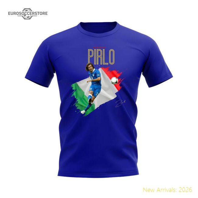 Andrea Pirlo Italy Flag T-Shirt (Royal Blue)-Vantage Point Soccer