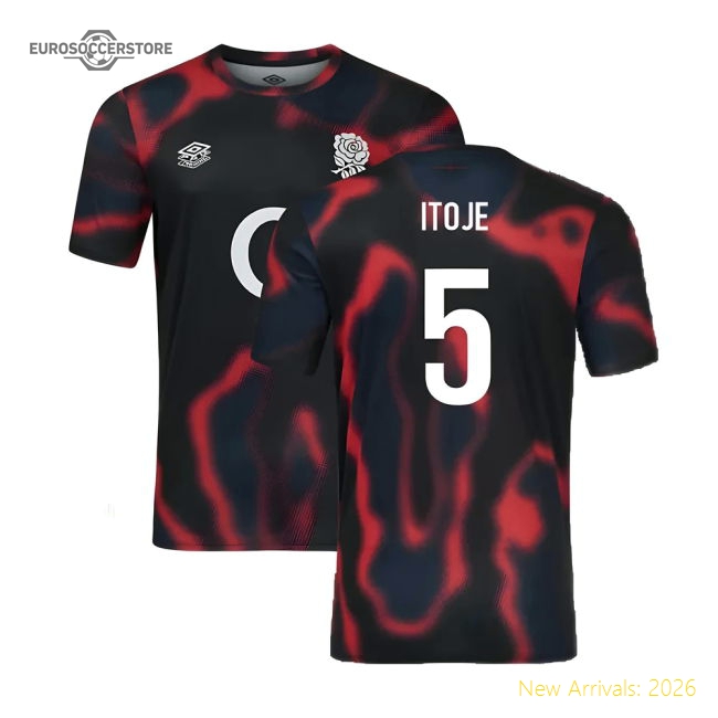 2024-2025 England Rugby Warm Up Jersey O2 (Black) - Kids (Itoje 5)-Vantage Point Soccer