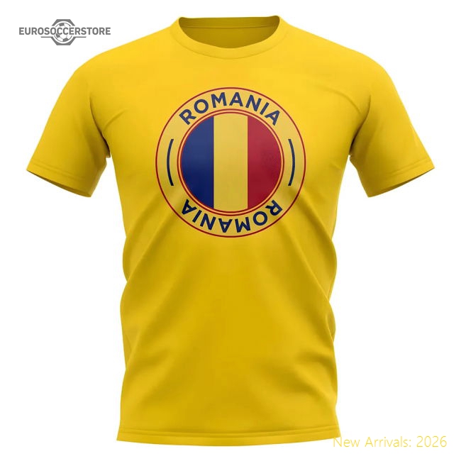 Romania Football Badge T-Shirt (Yellow)-Vantage Point Soccer