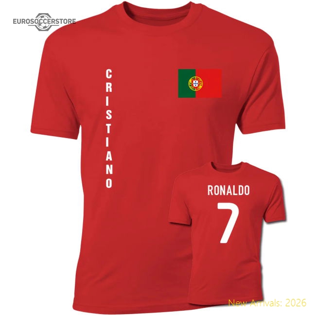 Cristiano Ronaldo Portugal Flag T-Shirt (Red)-Vantage Point Soccer