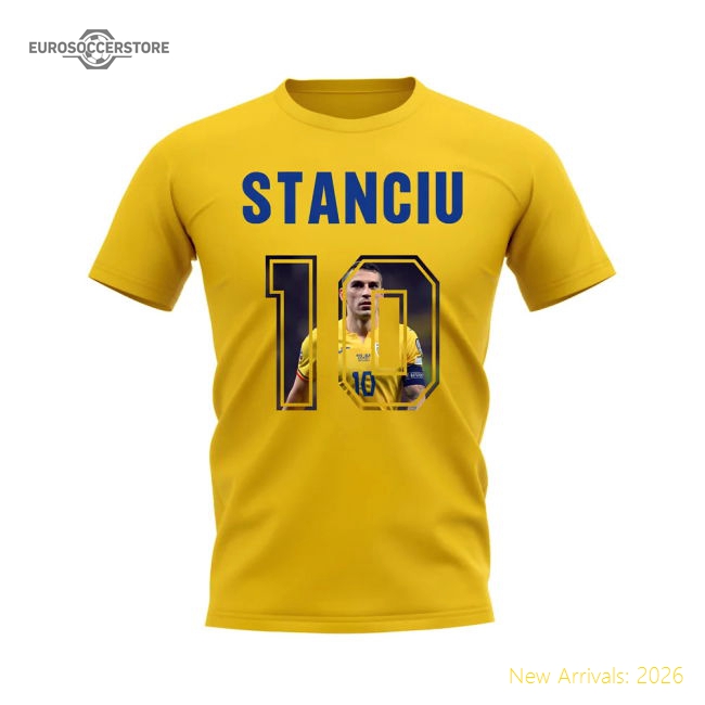 Nicolae Stanciu Name And Number Romania T-Shirt (Yellow)-Vantage Point Soccer