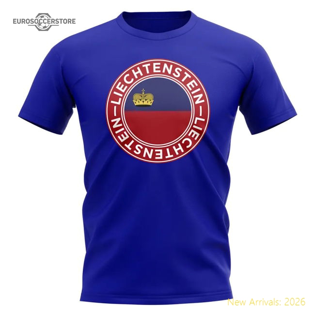 Liechtenstein Football Badge T-Shirt (Royal)-Football Shirts Shop