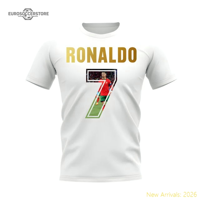 Cristiano Ronaldo Name And Number Portugal T-Shirt (White)-Vantage Point Soccer
