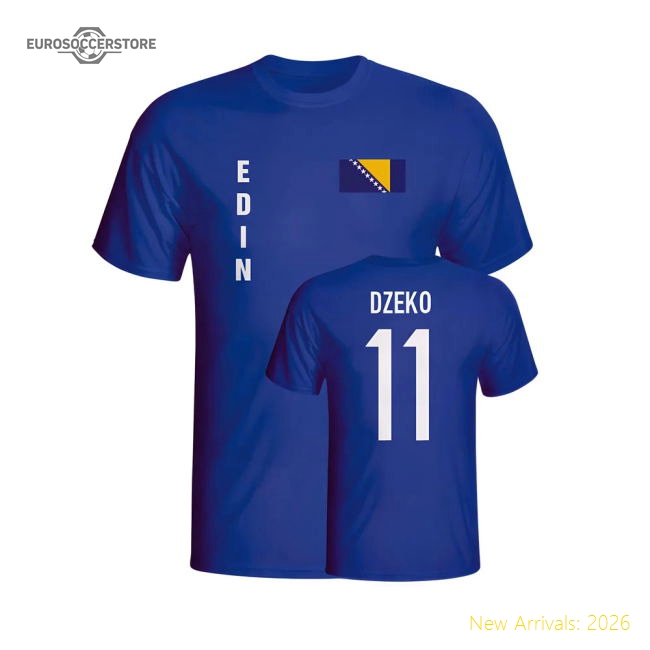 Edin Dzeko Bosnia Flag T-shirt (blue) - Kids-Vantage Point Soccer