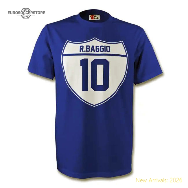 Roberto Baggio Italy Crest Tee (blue)-Vantage Point Soccer