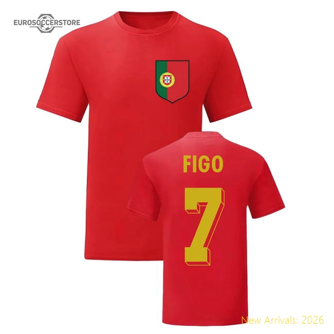 Luis Figo Portugal National Hero Tee (Red)-Vantage Point Soccer