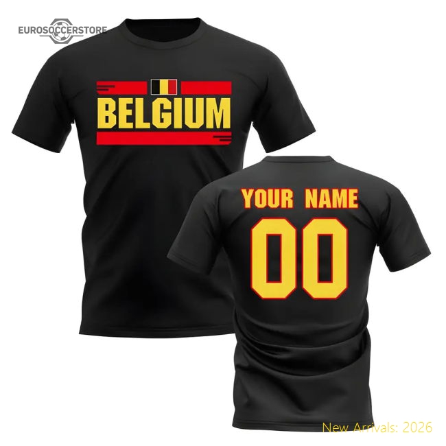 Personalised Belgium Fan Football T-Shirt (black)-Vantage Point Soccer
