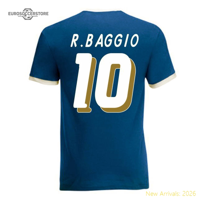 Roberto Baggio Italy Ringer Tee (blue)-Vantage Point Soccer