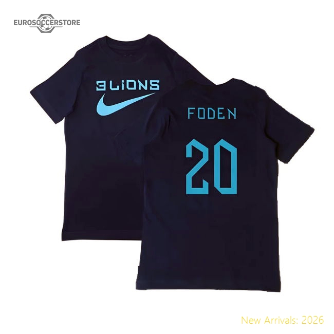 2022-2023 England Three Lions Tee (Navy) - Kids (Foden 20)-Vantage Point Soccer